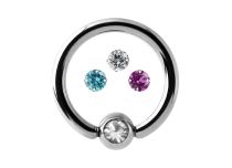 Stalen Ring 4 mm Gekleurde Kristallen Bal | Itc