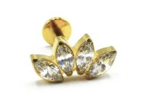 Labret Titane PVD Goud Interne Stérile motief marquise 4 Strass | Itc