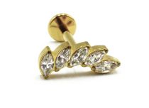 Labret Titane PVD Goud Interne Stérile motief Marquise 5 Strass Blanc | Itc