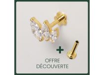Labret Titanium PVD Goud Intern Steriel Patroon 3 Strass PinsWhite | Itc
