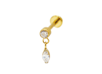 Labret Titanium PVD Goud Inwendig Steriel Ovaal Wit Strass Hanger | Itc