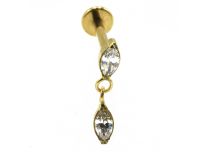 Labret Titanium PVD Goud Inwendig Steriel Ovaal Wit Strass Hanger | Itc