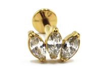 Labret Titane PVD Goud Inwendige Draad Steriel patroon Marquise 3 Strass | Itc
