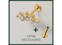 Labret Titanium PVD Goud Inwendig Steriel Recht Marquise Patroon 5 Strass Wit | Itc
