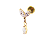 Labret Titane PVD Goud Interne Stérile motief Marquise 2 Strass et 1 Pendentif |