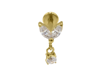 Labret Titane PVD Goud Interne Stérile motief Marquise 2 Strass et 1 Pendentif |