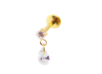 Labret Titanium PVD Goud Inwendig Steriel Strass motief en traanvormige hanger | Itc
