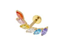 Labret Titanium PVD Goud Inwendig Steriel marquise patroon strass Multicolour| Itc
