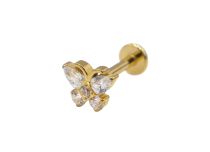 Labret Titanium PVD Goud Inwendig Steriel vlinder strass BL| Itc