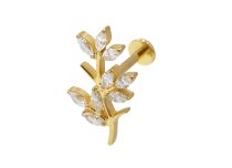 Labret Titanium PVD Goud Inwendig Steriel motief tak rhinestones BL| Itc