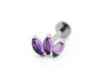 Labret Titane Interne Stérile motief Marquise Droite 3 Pierres Naturelles Colorés