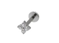 Labret Titane Interne Stérile motief fleur 4 strass BL| Itc