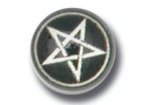 Opschroefbare stalen schijf met wit satanisch kruismotief | Itc