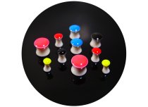 Set van 10 fluorescerende acrylpluggen in verschillende maten.