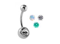 Titanium Navel Banaan met Gekleurd Kristal Facet | Itc