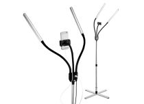 LED-vloerlamp GEMINI met twee armen en DAYLIGHT smartphonehouder